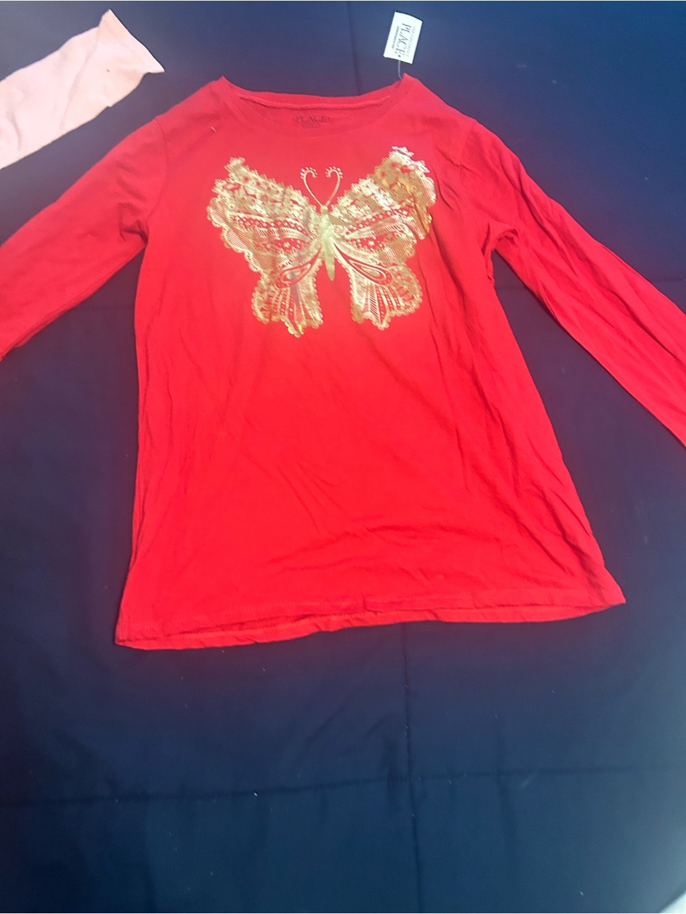 The Children's Place Red Long-Sleeve Tee with Gold Butterfly Accent